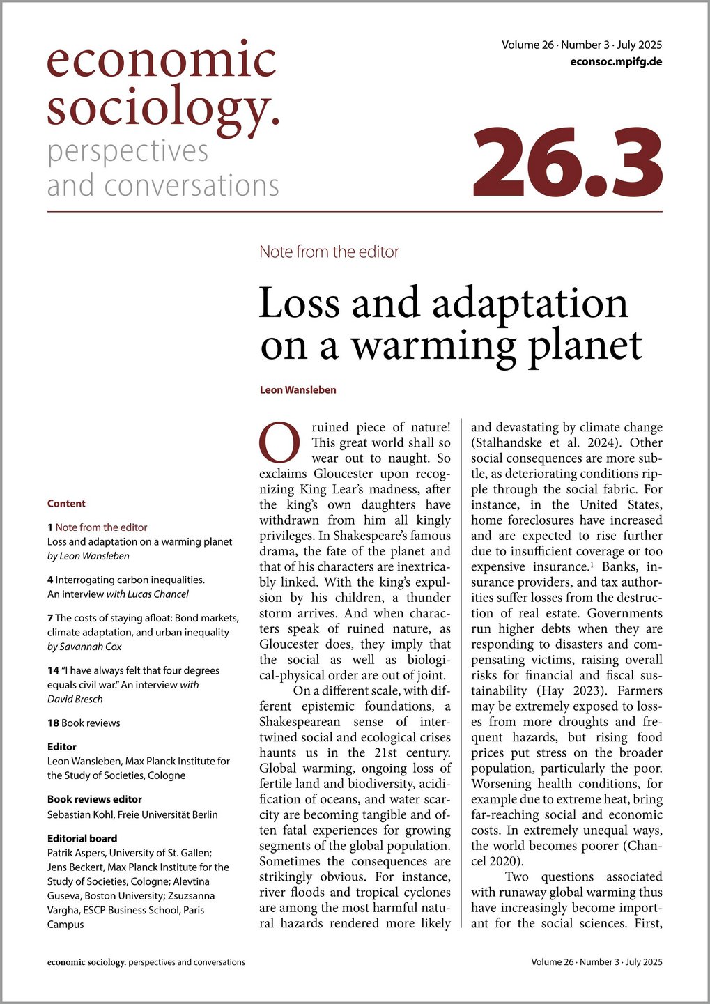 Front cover of current issue